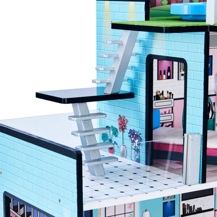 Kids Teamson Olivia's Little World Dreamland Barcelona Dollhouse with 10 Accessories, Turquoise/Black -FINAL SALE