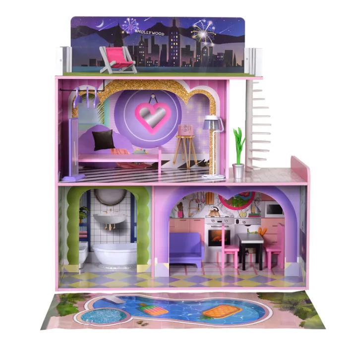 Kids Teamson Olivia's Little World Kids Wooden Dreamland Sunset 3-Level Dollhouse Set- FINAL SALE