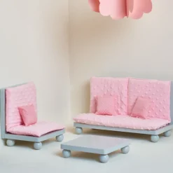 Kids Teamson Olivia's Little World Little Princess Lounge Set with Couch, Chair and Coffee Table, Light Pink/Gray -FINAL SALE