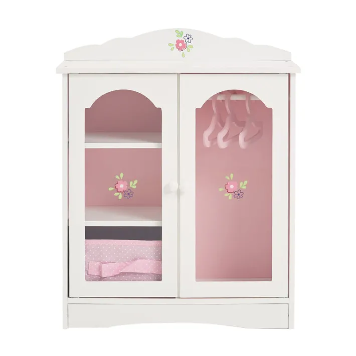 Kids Teamson Olivia's Little World Little Princess Toy Closet with Hangers for 18" Dolls, Gray/Pink
