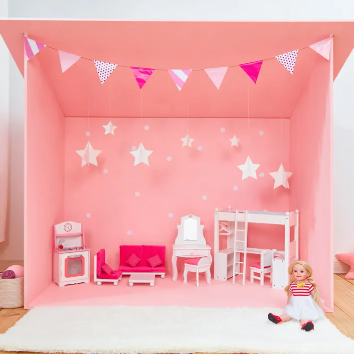 Kids Teamson Olivia's Little World Little Princess Lounge Set with Couch, Chair and Coffee Table, Hot Pink/White -FINAL SALE