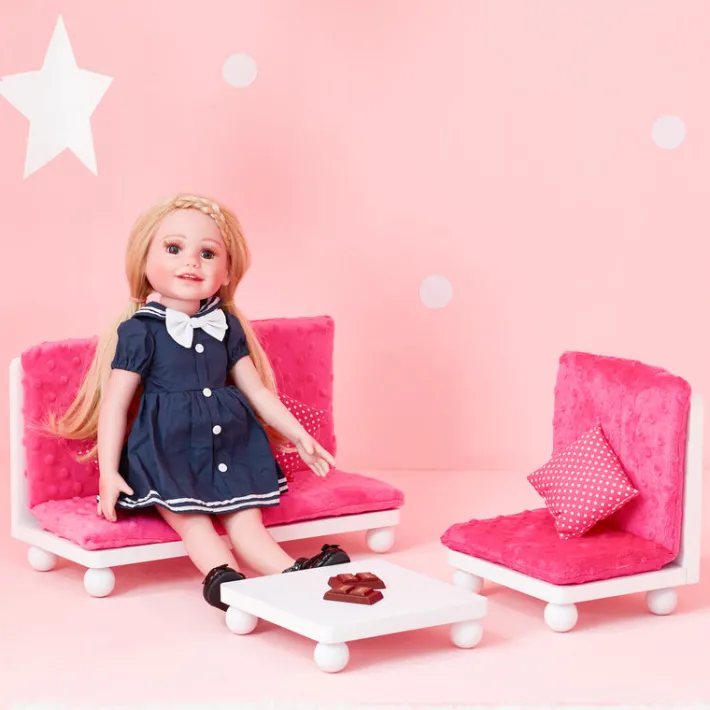 Kids Teamson Olivia's Little World Little Princess Lounge Set with Couch, Chair and Coffee Table, Hot Pink/White -FINAL SALE