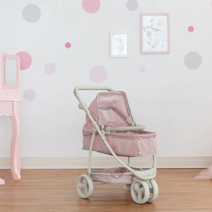 Kids Teamson Olivia's Little World Polka Dot Princess Baby Doll Convertible Stroller, Pink/Gray