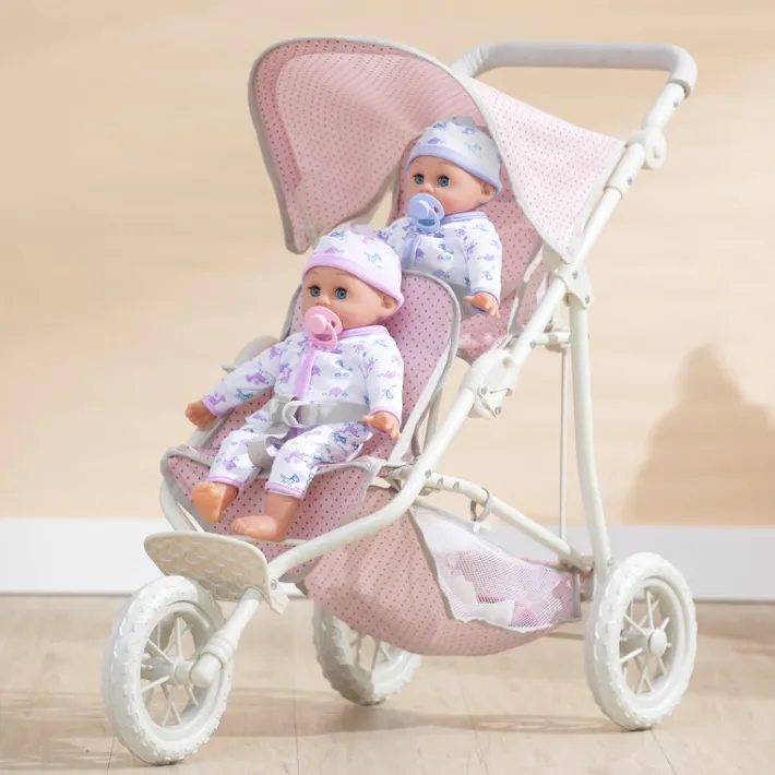 Kids Teamson Olivia's Little World Polka Dot Princess Baby Doll Twin Jogging Stroller, Pink/Gray