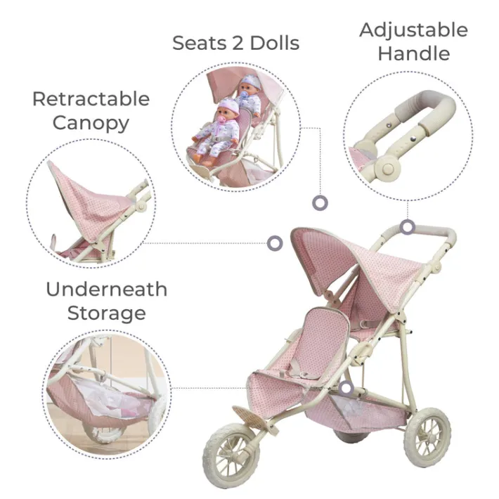 Kids Teamson Olivia's Little World Polka Dot Princess Baby Doll Twin Jogging Stroller, Pink/Gray