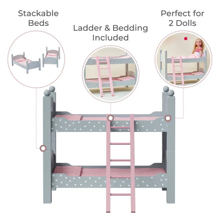 Kids Teamson Olivia's Little World Polka Dots Princess Double Bunk Bed for 18" Dolls, Gray
