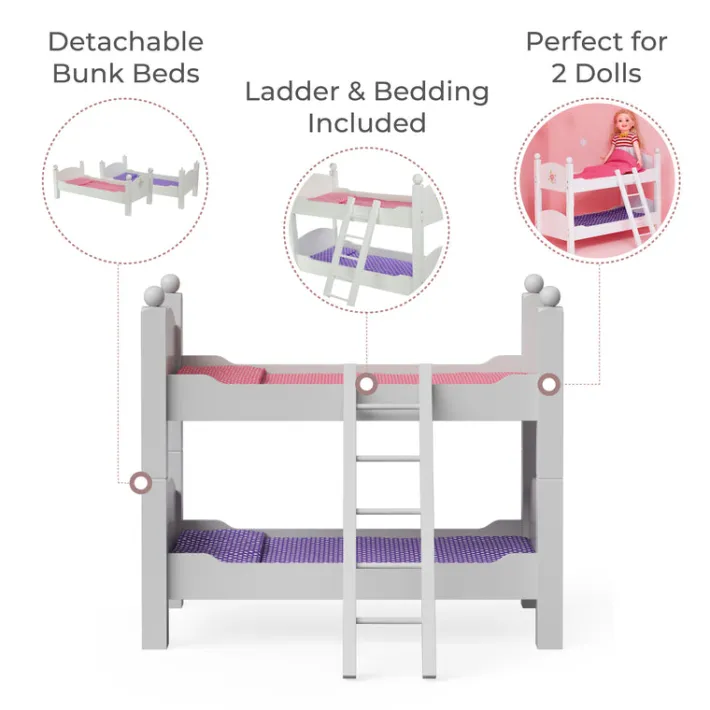 Kids Teamson Olivia's Little World Polka Dots Princess 18" Dolls Bunk Bed, White