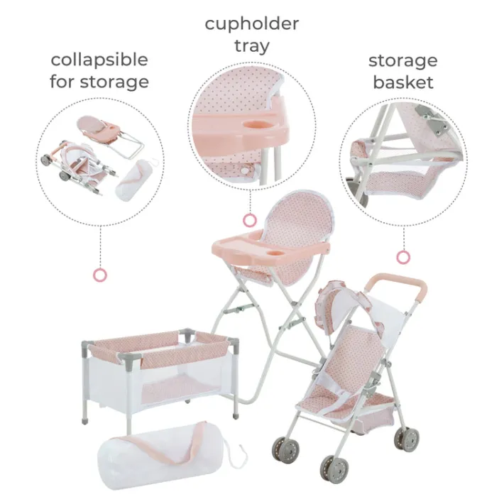 Kids Teamson Olivia's Little World Polka Dot Princess Baby Doll 3pc Nursery Set, Pink & Gray