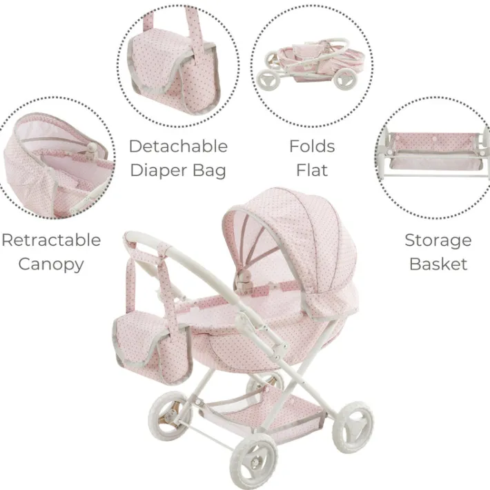 Kids Teamson Olivia's Little World Polka Dot Princess Baby Doll Pram Stroller, Pink/Gray