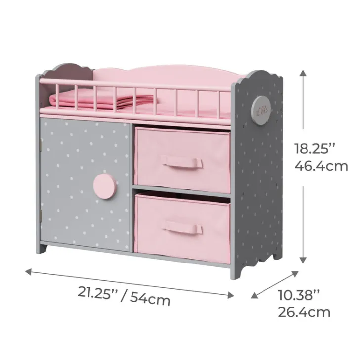Kids Teamson Olivia's Little World Polka Dots Princess Baby Doll Crib with Storage, Pink/Gray