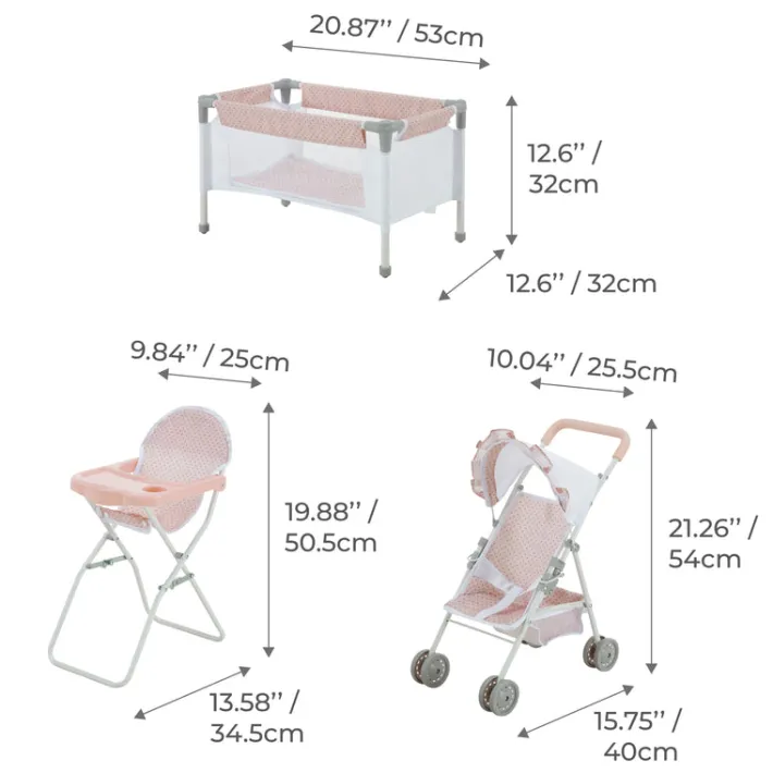 Kids Teamson Olivia's Little World Polka Dot Princess Baby Doll 3pc Nursery Set, Pink & Gray