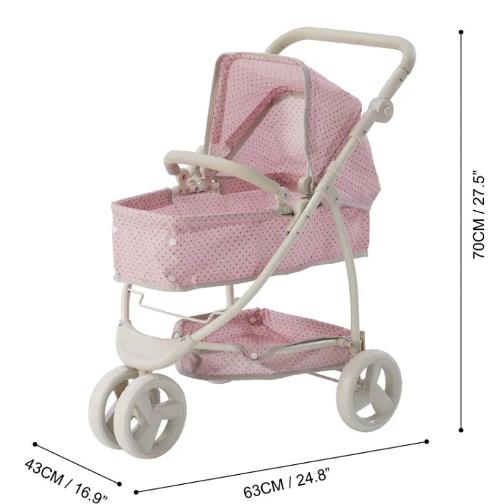Kids Teamson Olivia's Little World Polka Dot Princess Baby Doll Convertible Stroller, Pink/Gray