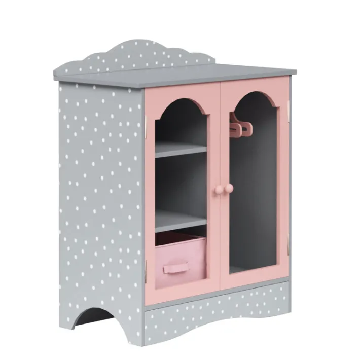 Kids Teamson Olivia's Little World Polka Dots Princess Toy Closet with Hangers for 18" Dolls, Gray/Pink