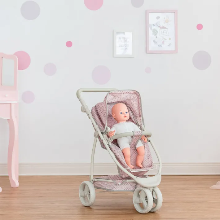 Kids Teamson Olivia's Little World Polka Dot Princess Baby Doll Convertible Stroller, Pink/Gray