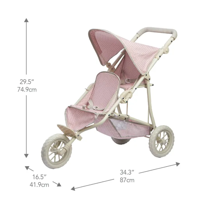 Kids Teamson Olivia's Little World Polka Dot Princess Baby Doll Twin Jogging Stroller, Pink/Gray