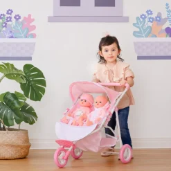 Kids Teamson Olivia's Little World Twinkle Star Princess Baby Doll Twin Stroller, Pink