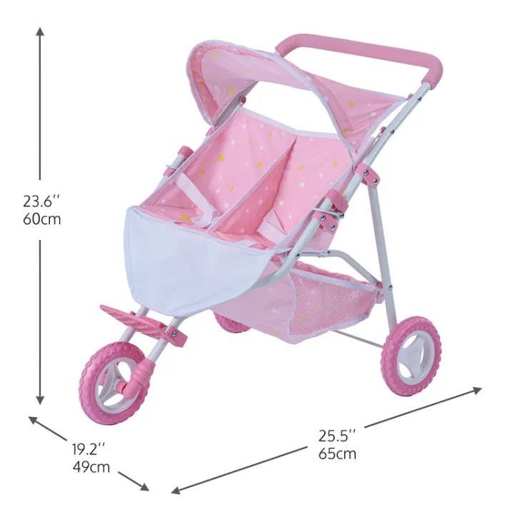 Kids Teamson Olivia's Little World Twinkle Star Princess Baby Doll Twin Stroller, Pink