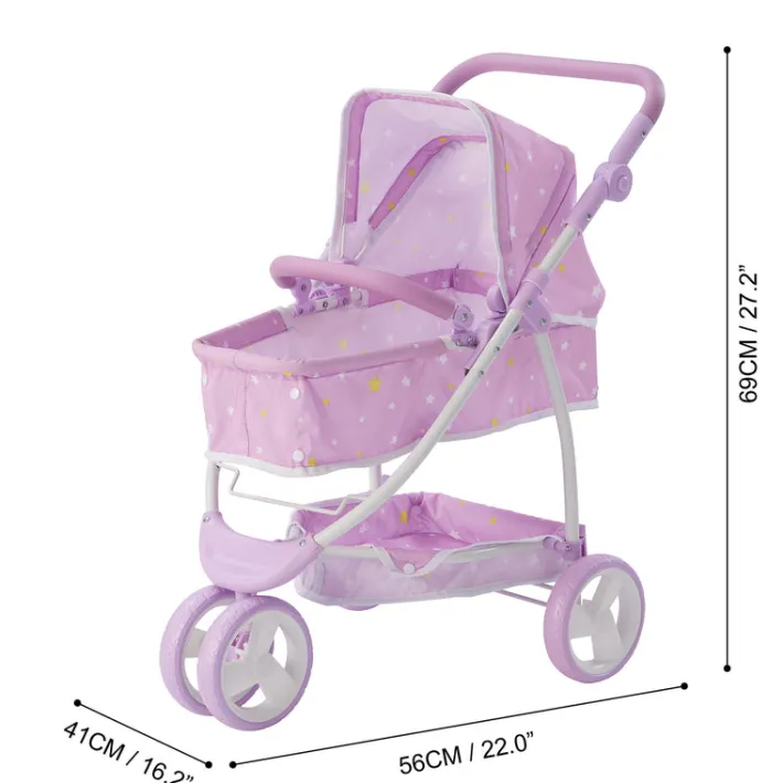 Kids Teamson Olivia's Little World Twinkle Star Princess Baby Doll Convertible Pram, Purple