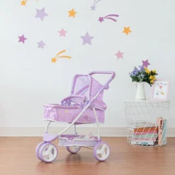 Kids Teamson Olivia's Little World Twinkle Star Princess Baby Doll Convertible Pram, Purple