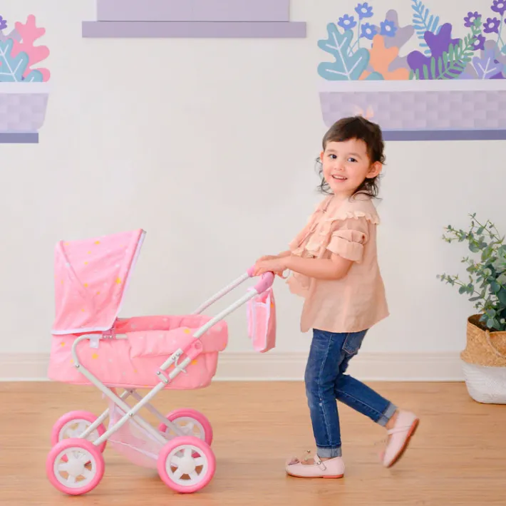 Kids Teamson Olivia’s Little World Wishing Stars Deluxe 2-in-1 Baby Doll Stroller, Pink
