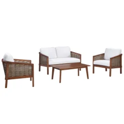 Teamson 4-Piece Acacia Outdoor Conversation Set with Cushions, Brown