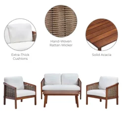 Teamson 4-Piece Acacia Outdoor Conversation Set with Cushions, Brown