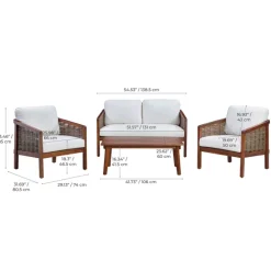 Teamson 4-Piece Acacia Outdoor Conversation Set with Cushions, Brown