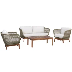 Teamson 4-Piece Acacia Patio Conversation Set with Cushions, Sage Green & Natural Wood