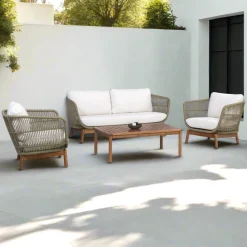 Teamson 4-Piece Acacia Patio Conversation Set with Cushions, Sage Green & Natural Wood