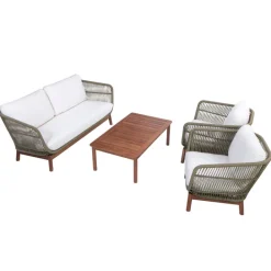 Teamson 4-Piece Acacia Patio Conversation Set with Cushions, Sage Green & Natural Wood