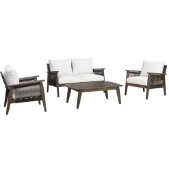 Teamson 4-Piece Outdoor Conversation Set with Cushions, Dark Brown Acacia Wood