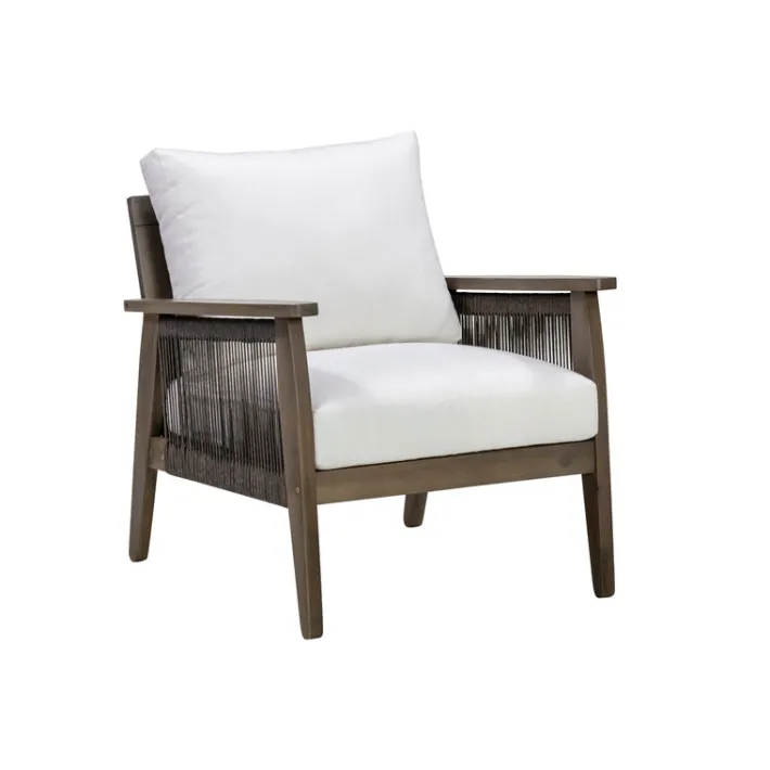 Teamson 4-Piece Outdoor Conversation Set with Cushions, Dark Brown Acacia Wood