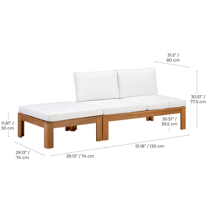 Teamson 2-Piece Outdoor Modular Sectional Set with Cushions, Natural Finish