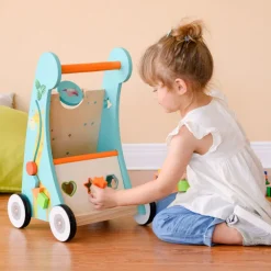 Kids Teamson Preschool Play Lab Baby Walker and Activity Station, Natural/Blue