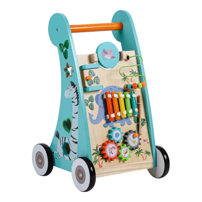 Kids Teamson Preschool Play Lab Baby Walker and Activity Station, Natural/Blue