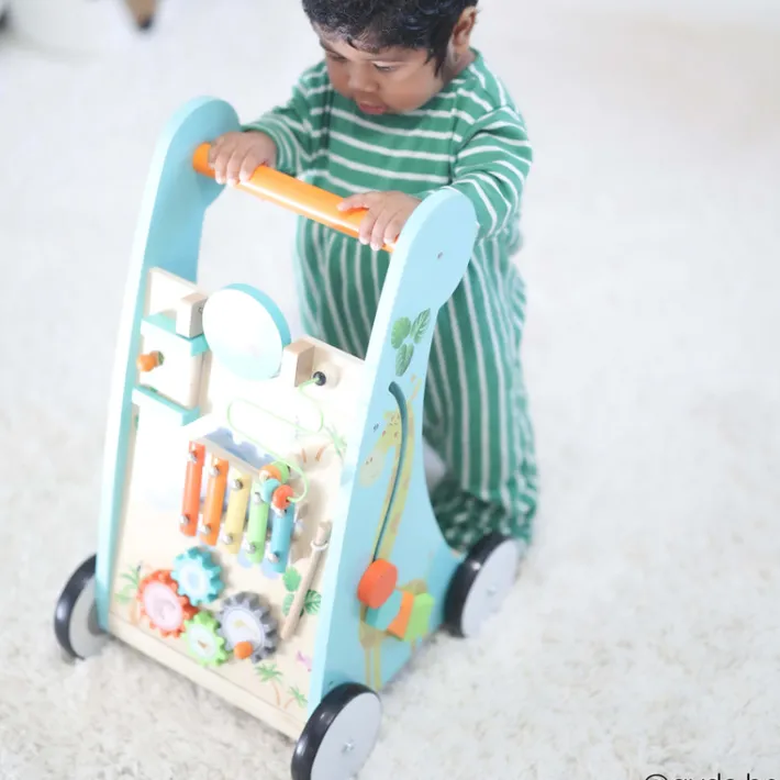 Kids Teamson Preschool Play Lab Baby Walker and Activity Station, Natural/Blue