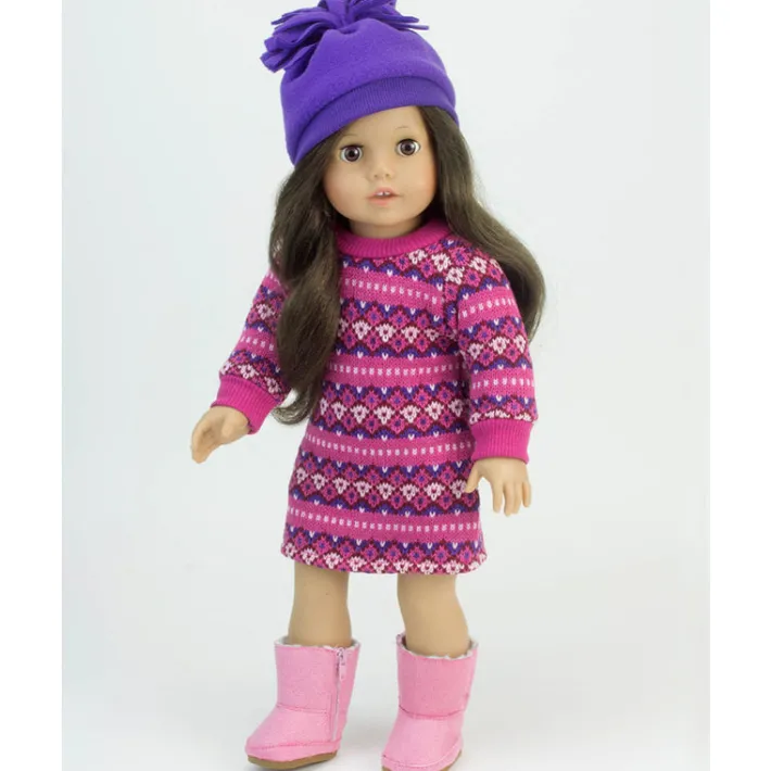 Kids Teamson Sophia's - 18" Doll - Pink Fair Isle Dress, Purple Hat