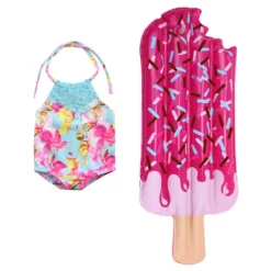 Kids Teamson Sophia's 2 pcs Aqua Floral Swimsuit & Ice Cream Pool Float for 18" Dolls