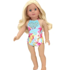 Kids Teamson Sophia's 2 pcs Aqua Floral Swimsuit & Ice Cream Pool Float for 18