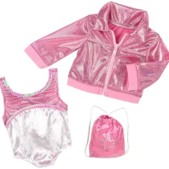 Kids Teamson Sophia's 3 pcs Gymnastics Set with Leotard, Jacket, and Bag for 18'' Dolls, Pink