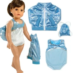 Kids Teamson Sophia's 3 pcs Gymnastics Set with Leotard, Jacket, and Bag for 18'' Dolls, Aqua