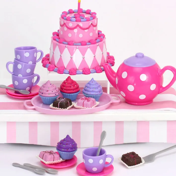 Kids Teamson Sophia's 64 Piece Dessert Tea Party Set for 18'' Dolls, Pink