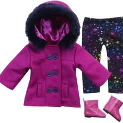 Kids Teamson Sophia's 3 Piece Peacoat, Leggings and Boots Set for 18'' Dolls, Magenta -FINAL SALE