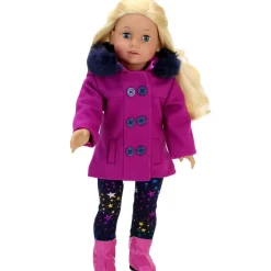 Kids Teamson Sophia's 3 Piece Peacoat, Leggings and Boots Set for 18'' Dolls, Magenta -FINAL SALE