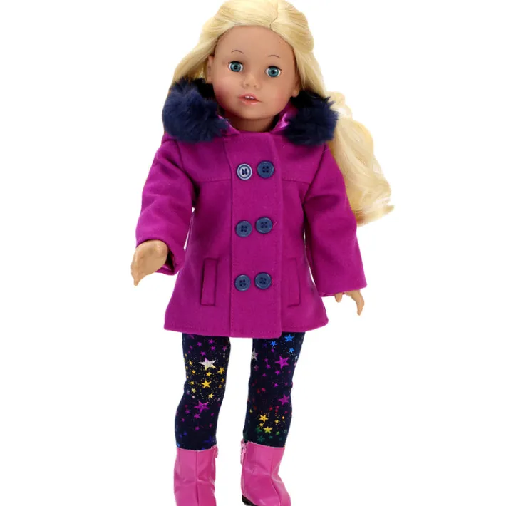 Kids Teamson Sophia's 3 Piece Peacoat, Leggings and Boots Set for 18'' Dolls, Magenta -FINAL SALE