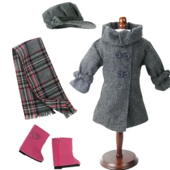 Kids Teamson Sophia's 4 Piece Winter Coat with Boots Set for 18'' Dolls, Gray/Pink