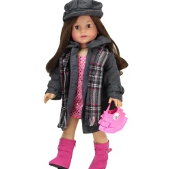 Kids Teamson Sophia's 4 Piece Winter Coat with Boots Set for 18'' Dolls, Gray/Pink