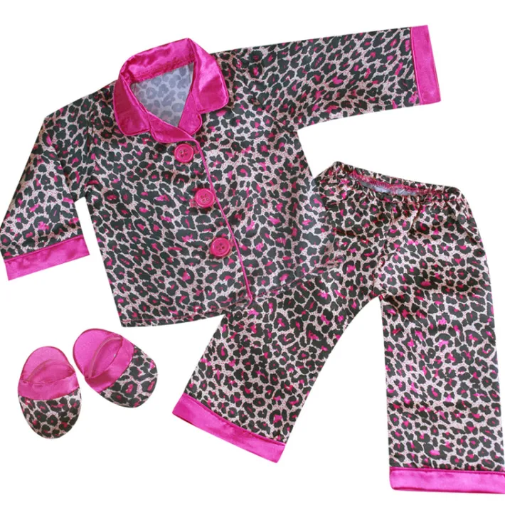 Kids Teamson Sophia's Animal Print Pajama Shirt, Pants and Slippers for 18" Dolls, Pink/Black