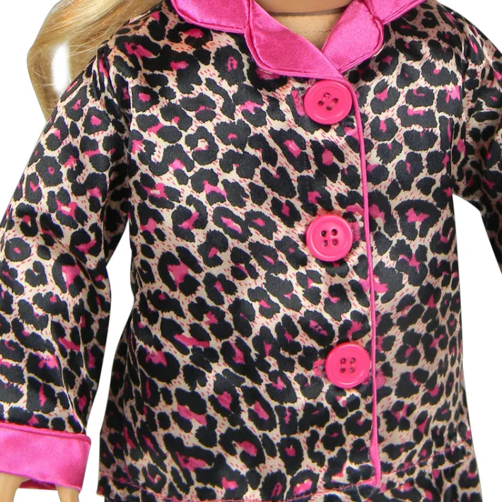 Kids Teamson Sophia's Animal Print Pajama Shirt, Pants and Slippers for 18" Dolls, Pink/Black