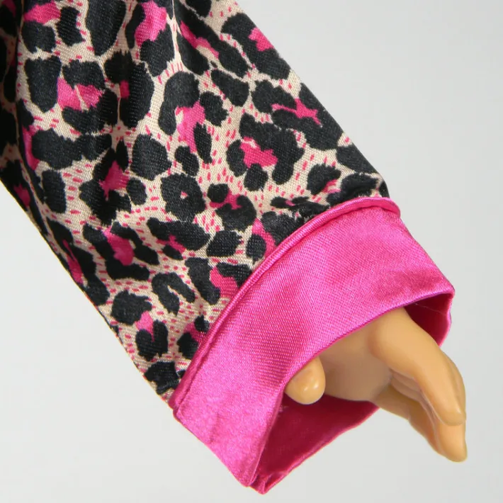 Kids Teamson Sophia's Animal Print Pajama Shirt, Pants and Slippers for 18" Dolls, Pink/Black